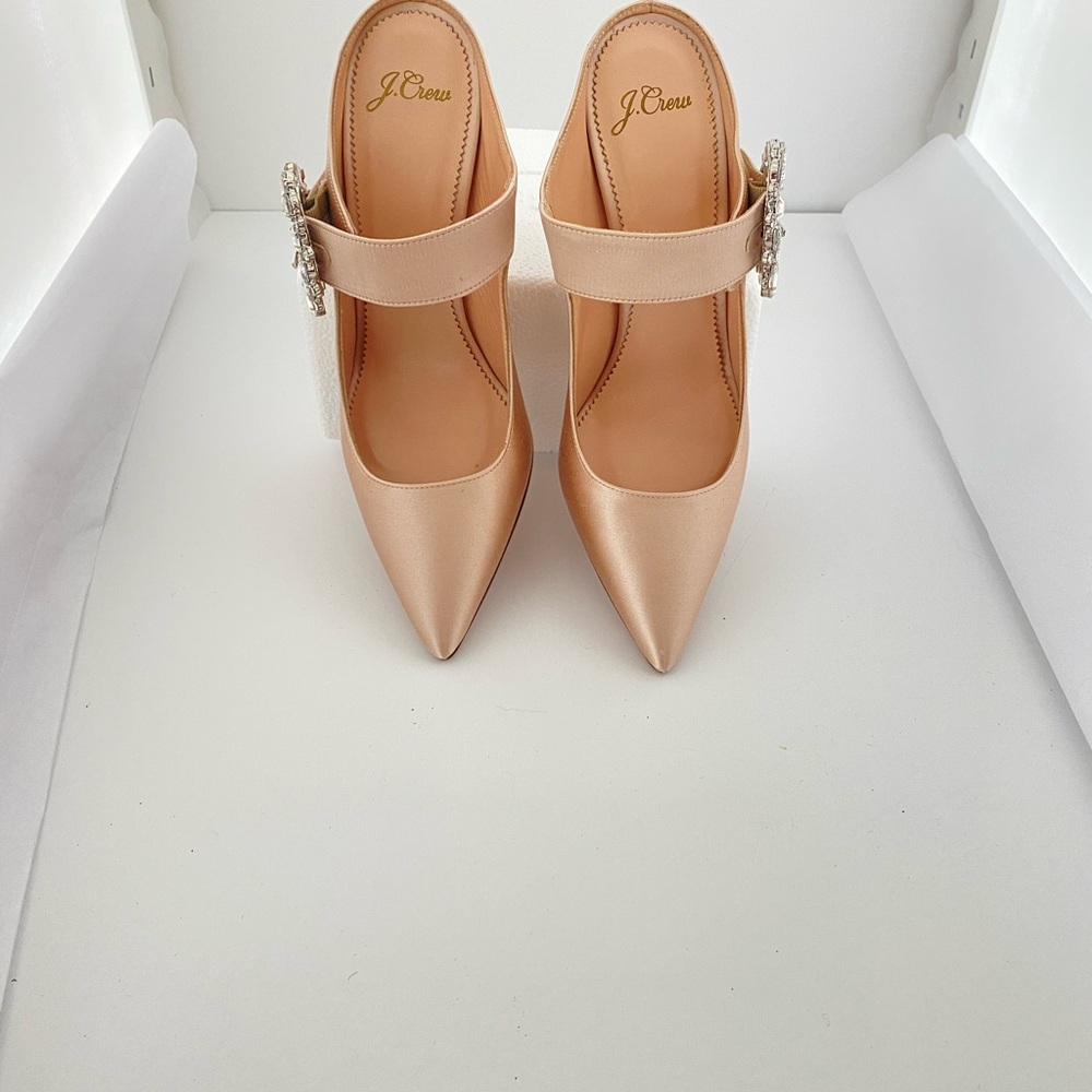 J. Crew Satin Heels in Light Pink with Crystal Buckle - Picture 2 of 4